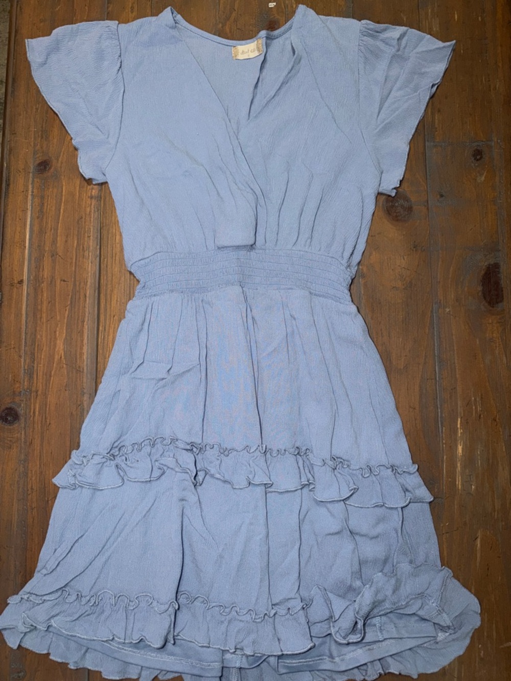 Blue Wrap-Style Ruffle Waist Dress